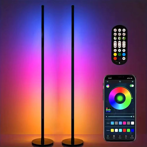 EISSLOLY 2 pièces lampadaire RGB Intelligent APP contrôle musique éclairage d'angle synchronisé décoration de salle lumières sur pied - DeLeds